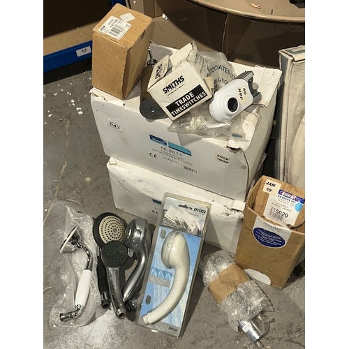 643 - Collection of Plumbing Items Incl Boxed Shower Fan With Timer , Shower Heads Etc