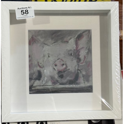 58 - Box Framed Con Campbell Print - Nosey Pig