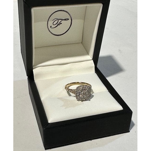 321A - 9ct Yellow Gold 0.75ct Baguette Halo Diamond Ring