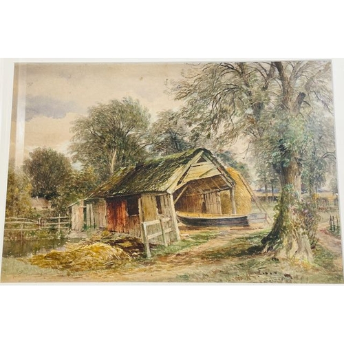 1005 - Large Framed Watercolour Boathouse Scene, Signature Covered By Mount. 27