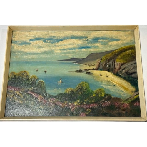 1018 - Framed Coastal Beach Scene, Oil On Board By A Walker, 15