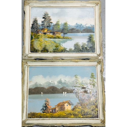 1022 - 2 x Framed Signed Continental Oils On Board, 19