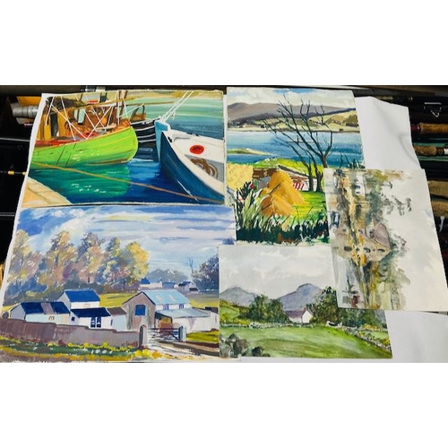 1027 - 5x Unframed Paintings, Four Double Sided, Approx 16