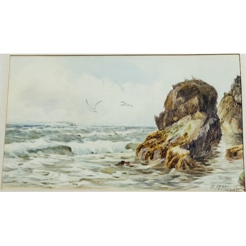 999 - Framed Watercolour Gulls On The Rocks Scene By AM Hanna,  21
