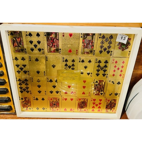 13 - Framed 24 Carat Gold Foil Playing Cards With Cert