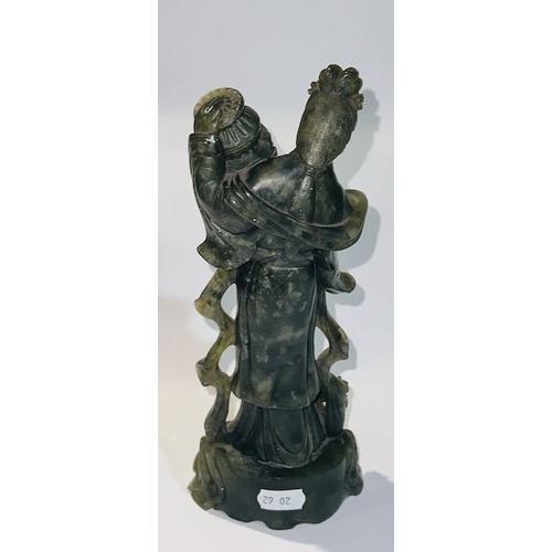 341 - Carved Green Jade Statue on Carved Plinth - Lady