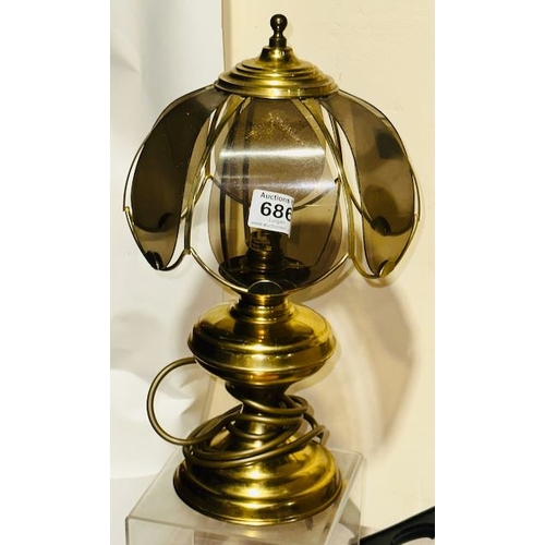 686 - Brass Based Table Lamp With Glass Panel Shades