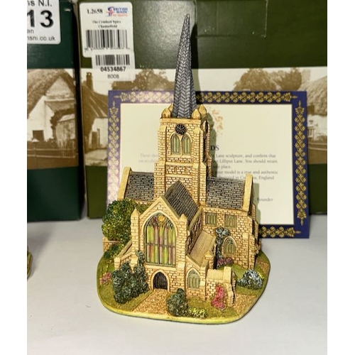 1113 - Boxed Lilliput Lane x2 - Donkey Sanctuary + Britains Heritage The Crooked Spire Chesterfield