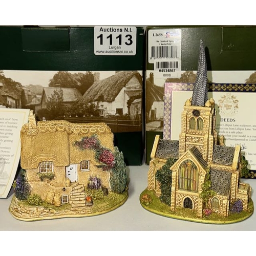 1113 - Boxed Lilliput Lane x2 - Donkey Sanctuary + Britains Heritage The Crooked Spire Chesterfield