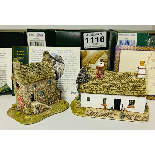 1116 - Boxed Lilliput Lane x4 - Slate Cutter's Cottage, Badger Bar, Kendal Chocolate House + Rose Cottage S... 