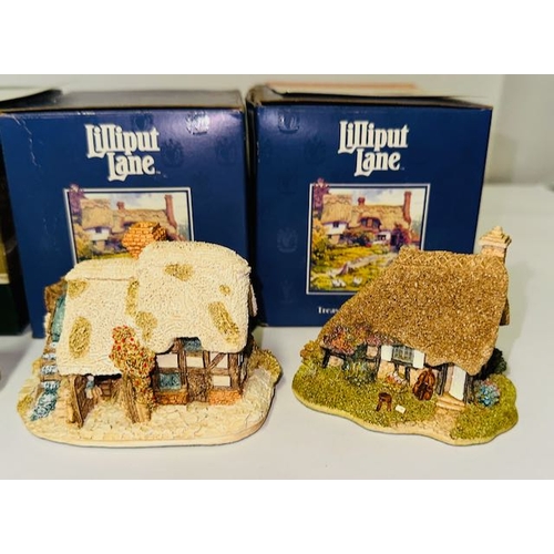 1123 - Boxed Lilliput Lane x6 - Fiddlers Folly, Watermill, Cream Of the Crop, Fuchsia Cottage, The Penny Fa... 