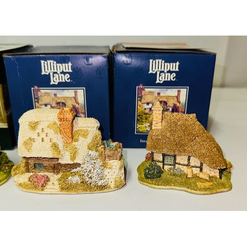 1123 - Boxed Lilliput Lane x6 - Fiddlers Folly, Watermill, Cream Of the Crop, Fuchsia Cottage, The Penny Fa... 