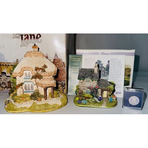 1170 - Boxed Lilliput Lane x2 -  Titmouse Cottage + Collectors Club 2008/2009 Nutkin Cottage with Badge