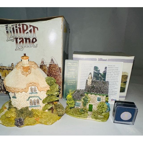 1170 - Boxed Lilliput Lane x2 -  Titmouse Cottage + Collectors Club 2008/2009 Nutkin Cottage with Badge