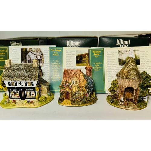 1173 - Boxed Lilliput Lane x3 - A Coven of Witches, Free Range + Kenitsh Brew