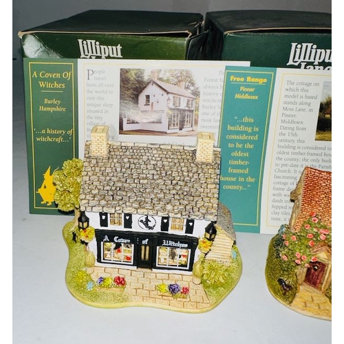 1173 - Boxed Lilliput Lane x3 - A Coven of Witches, Free Range + Kenitsh Brew