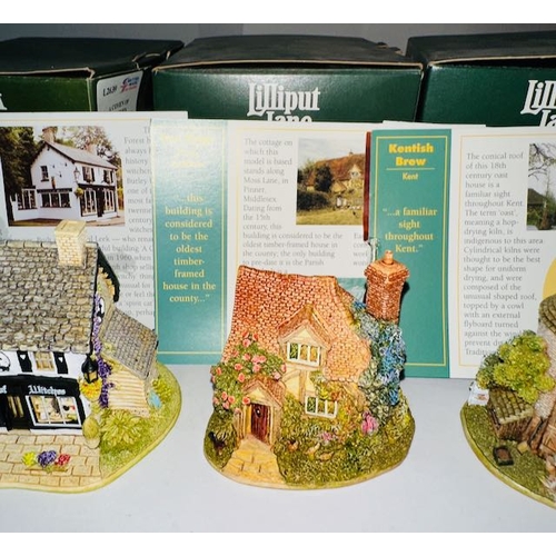 1173 - Boxed Lilliput Lane x3 - A Coven of Witches, Free Range + Kenitsh Brew