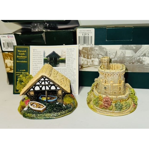 1181 - Boxed Lilliput Lane x2 - Warwick Castle Boathouse + Round Tower, Windsor Castle