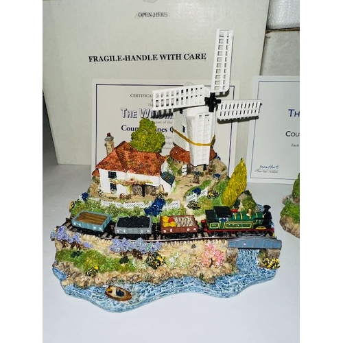 1200 - Danbury Mint Country Lines Collection by Jane Hart - The Windmill Line + The River Crossing, In Orig... 