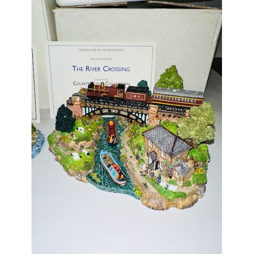 1200 - Danbury Mint Country Lines Collection by Jane Hart - The Windmill Line + The River Crossing, In Orig... 