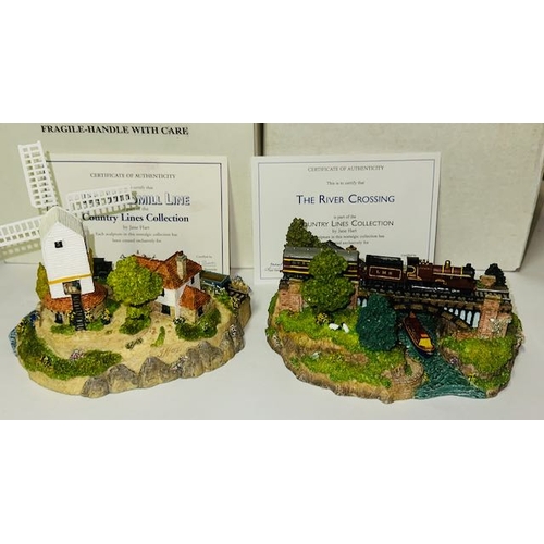 1200 - Danbury Mint Country Lines Collection by Jane Hart - The Windmill Line + The River Crossing, In Orig... 