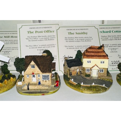 1211 - Danbury Mint John Robbins Sculpture x6 from the Danbury Dale Collection - Rose Cottage, Orchard Cott... 