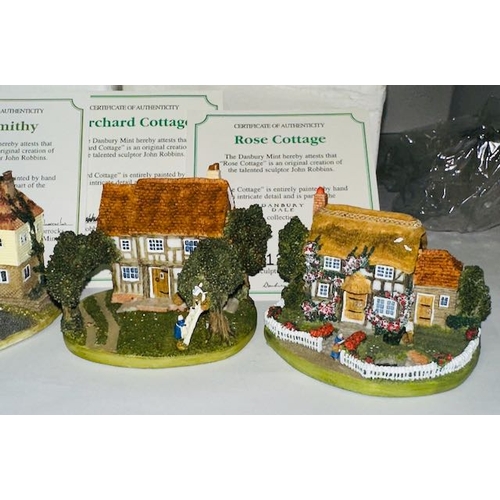 1211 - Danbury Mint John Robbins Sculpture x6 from the Danbury Dale Collection - Rose Cottage, Orchard Cott... 