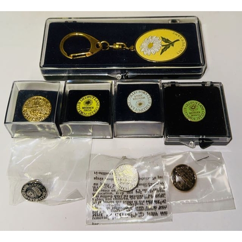 1221 - 7 Lilliput Lane Collector Badges + Keyring