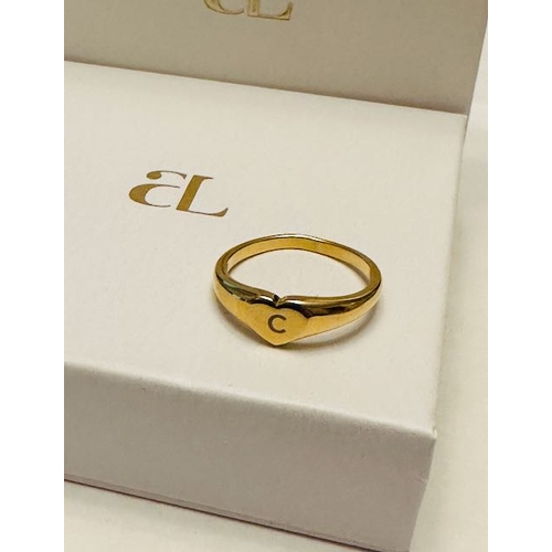 46 - Abbott Lyon Small Heart Signet Ring (Gold) 'C'