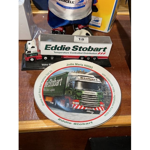 18 - Atlas Edition Eddie Stobart Plate + Eddie Stobart Mounted Volvo FH Fridge Trailer