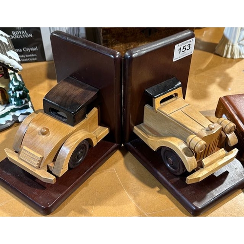 153 - Carved Wooden Vintage Car Bookends