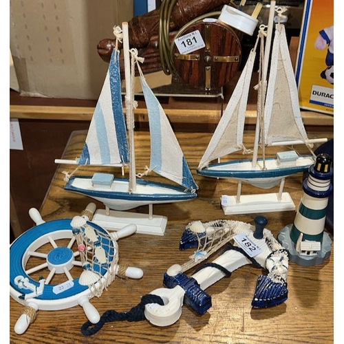 182 - Collection of Sailboat, Lighthouse, Anchor Ornaments etc