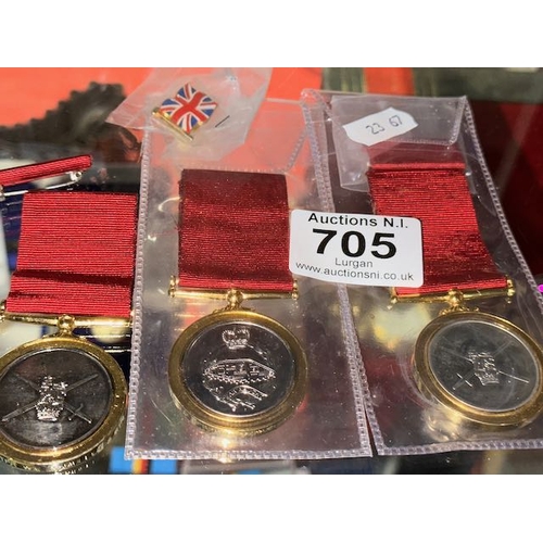 705 - 3x For Crown & Country Replica Medals