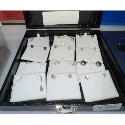 730 - 12x Pair of Silver Earrings in Case