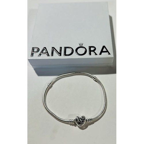 1021 - Pandora Moments Family Tree Heart Clasp Snake Chain Bracelet