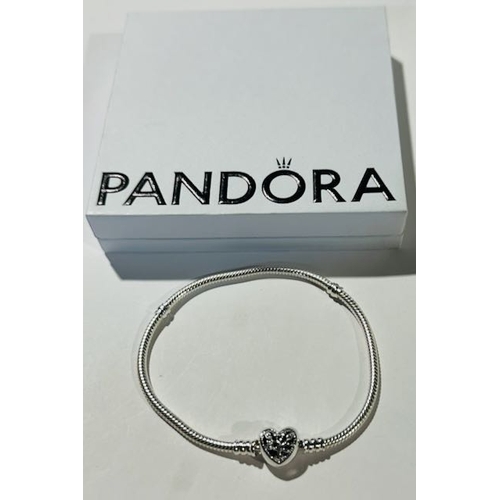 1021 - Pandora Moments Family Tree Heart Clasp Snake Chain Bracelet