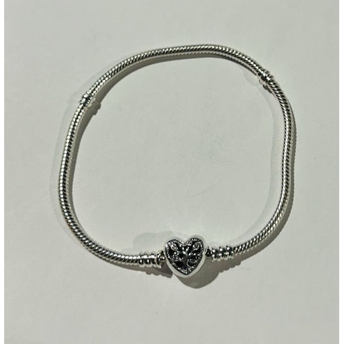 1021 - Pandora Moments Family Tree Heart Clasp Snake Chain Bracelet