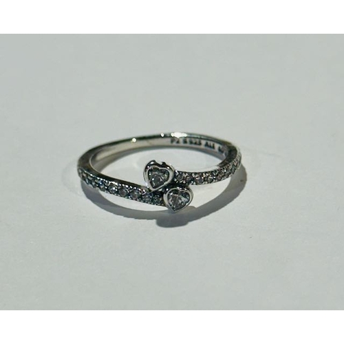 1023 - Pandora Two Sparkling Hearts Ring