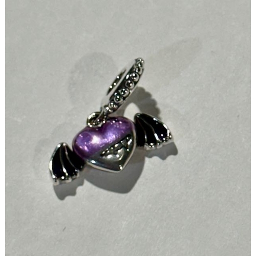 1036 - Pandora Vampire Winged Heart Enamelled Dangle Charm