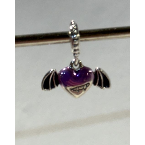 1036 - Pandora Vampire Winged Heart Enamelled Dangle Charm