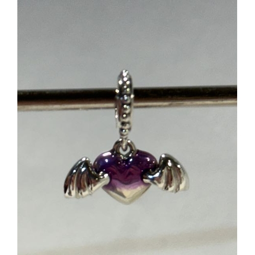 1036 - Pandora Vampire Winged Heart Enamelled Dangle Charm