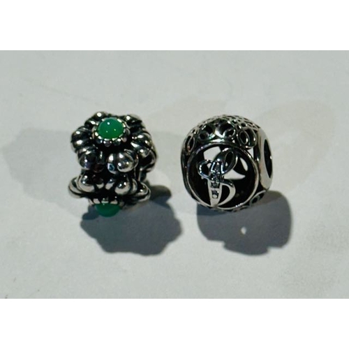 1039 - Pandora Charm x 2 - Openwork Letter B + Green Stone Floral