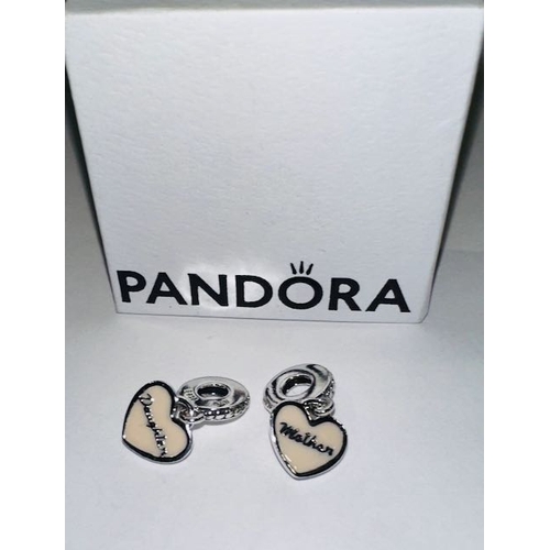 982 - Pandora Mother & Daughter Hearts Dangle Charm Duo ( You're Always In My Heart)