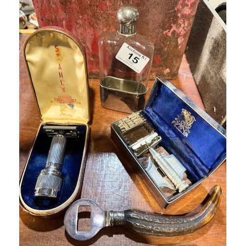 15 - Vintage Collectables Incl Razor Sets, Bottle Opener & Flask