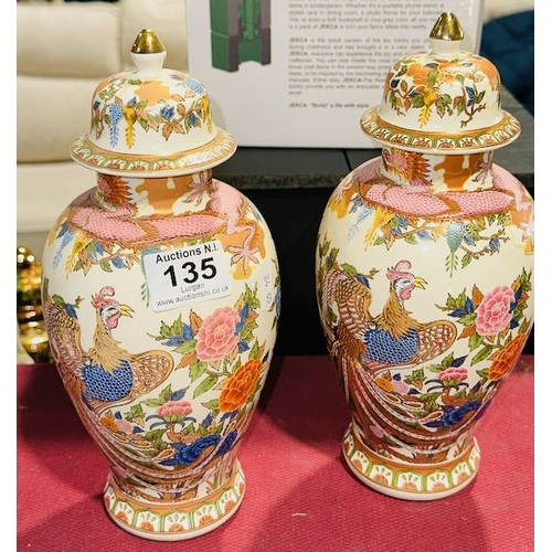 135 - Pair of Panda Asian Lidded Urns