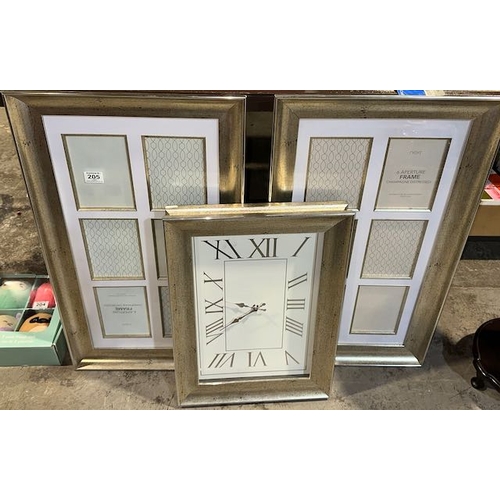 205 - Pair Of Ornate Photo Frames + Matching Wall Clock