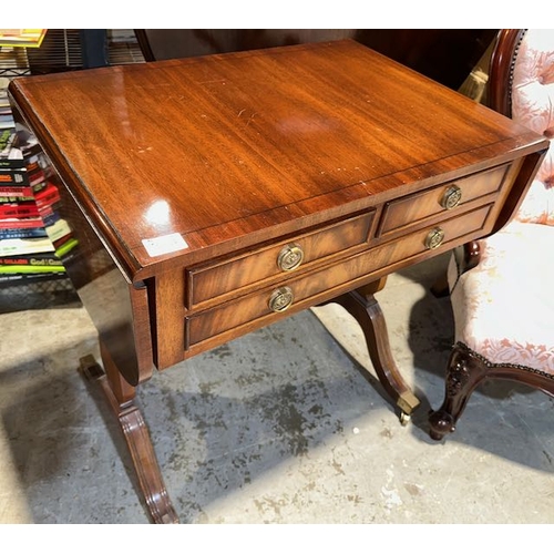 218 - 3 Drawer Dropleaf Sofa Table On Brass Castors