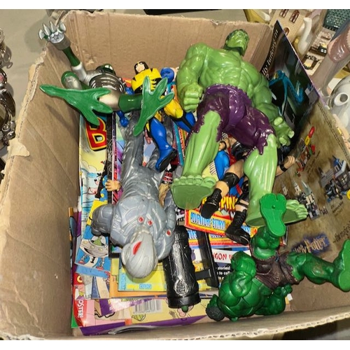 824 - Box Of Beano, Marvel Comics & Action Figures