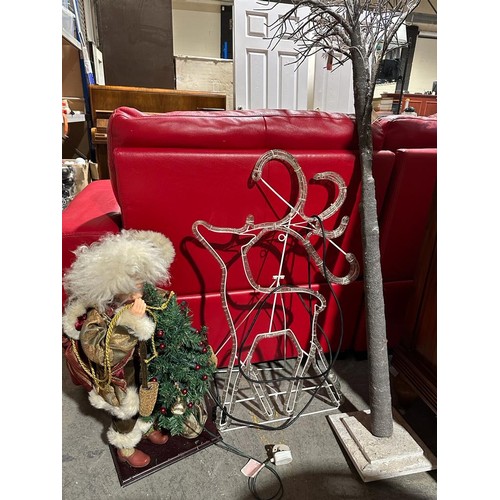 291 - Christmas Lot Incl Large Santa, Artifical Branch Tree & Light