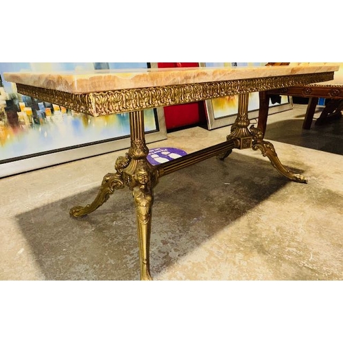 172 - Heavy Marble Coffee Table on Ornate Brass Base